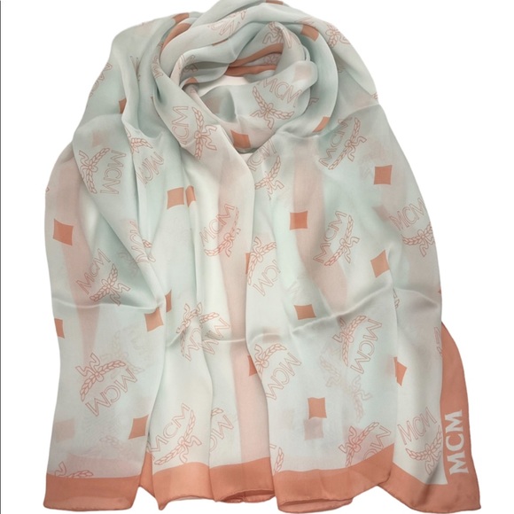 MCM Silk Logo Moonlight Jade Long Scarf Summer Shawl - Picture 7 of 14